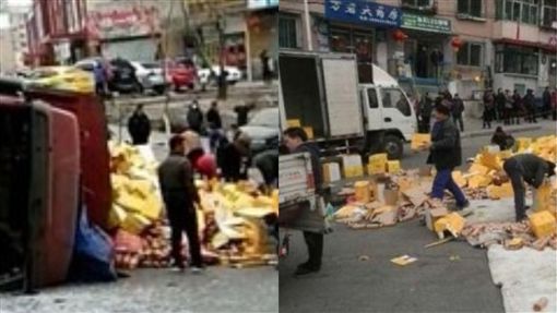 货车侧翻7万瓶饮料掉落！ 「路人狂捡」真相让司机动容