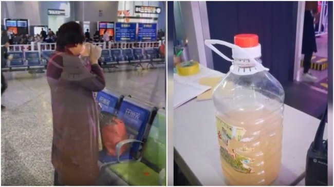 好酒量！带米酒搭高铁被拒 大妈当场灌掉1.5公升