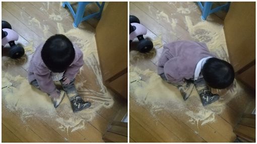 突然安静准没好事！妈妈泡奶粉肚子痛 竟见女儿坐地「玩沙」